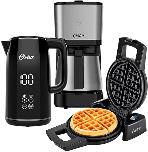 Kit Black Inox Oster - Cafeteira - Chaleira Digital e Máquina de Waffle - 220V